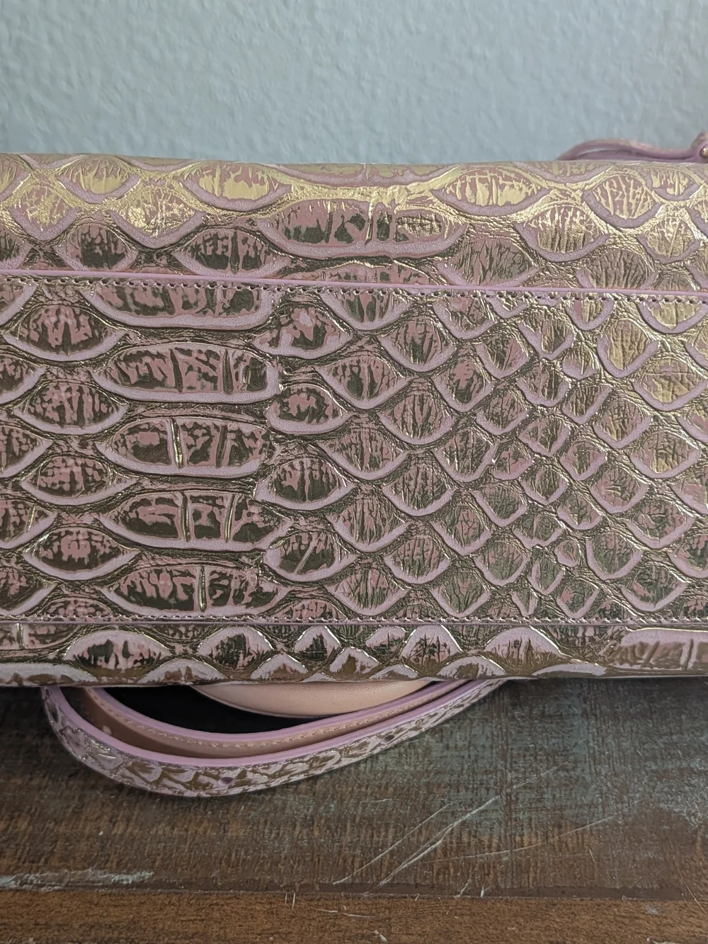 Brahmin Metallic Rose Gold Embossed Satchel